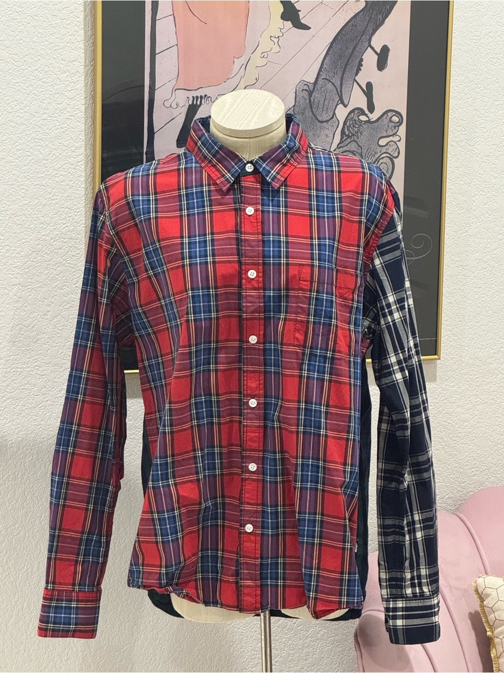 Stussy Long Sleeve Button Down Mixed Plaid Shirt Size Large
